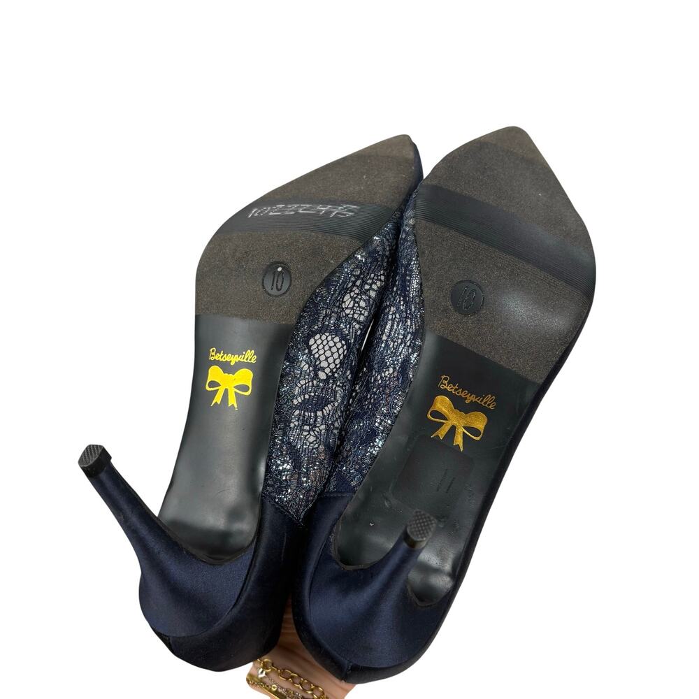 Betsey Johnson Navy Satin Pointed Toe Stiletto Pumps - Picture 7 of 8